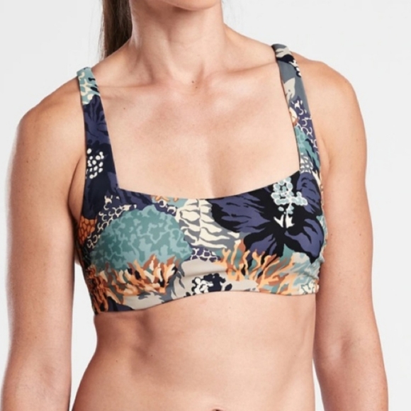 Athleta Bra Square Neck Printed Bikini Top Bora Bora Neutral Floral Print 40D/DD - Picture 3 of 16